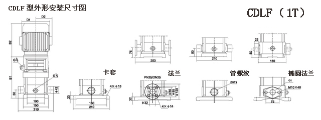 CDLF型不锈钢多G离心泵参数尺寸（1T）